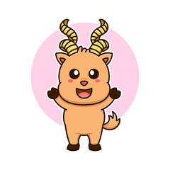 markhor goat cute adorable cartoon doodle vector illustration flat design style