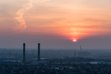 urban sunset through the smog