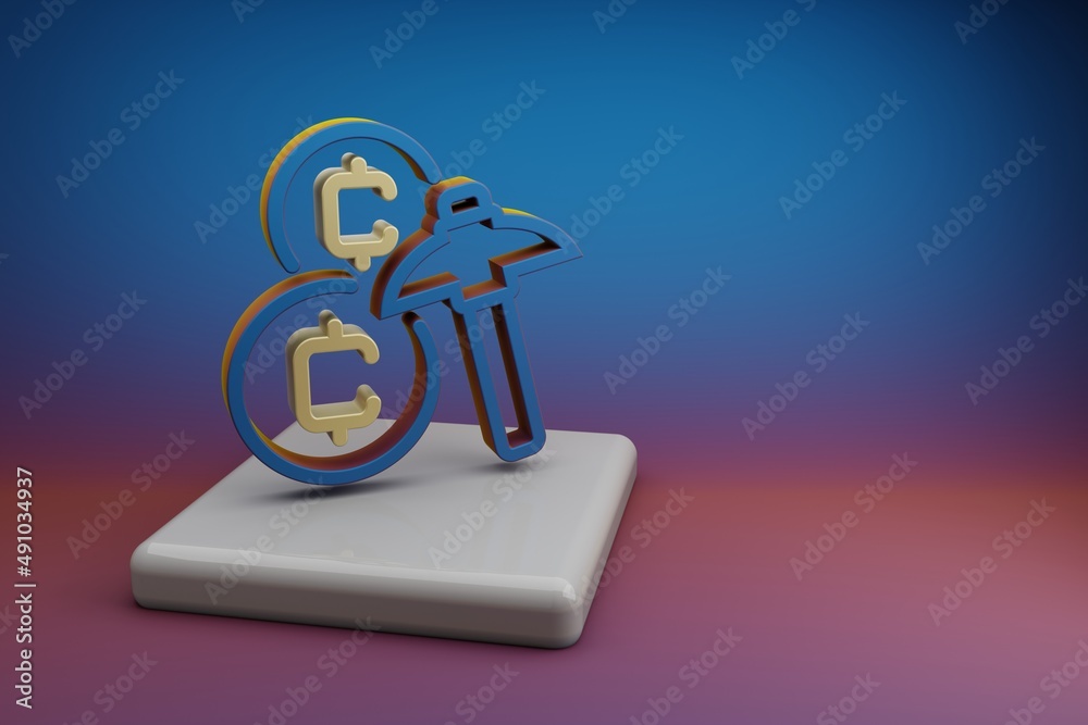 Fototapete wonderful coin mining icons. beautiful symbol icons on a ceramic stand and bright colored background
