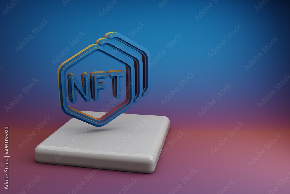 Aufkleber wonderful nft collection icons. beautiful nft symbol icons on a ceramic stand and bright colored bac