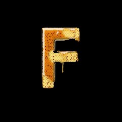 Honey Comb Alphabet, honey letter F, realistic honey 3d text, liquid honey