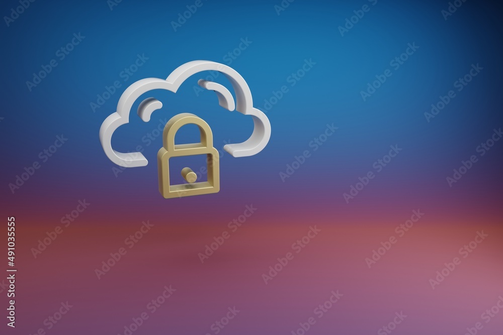Fototapete Beautiful Cloud Database Security symbol icon on a bright colored background. 3d rendering illustration. Background pattern for design. Web Hosting..