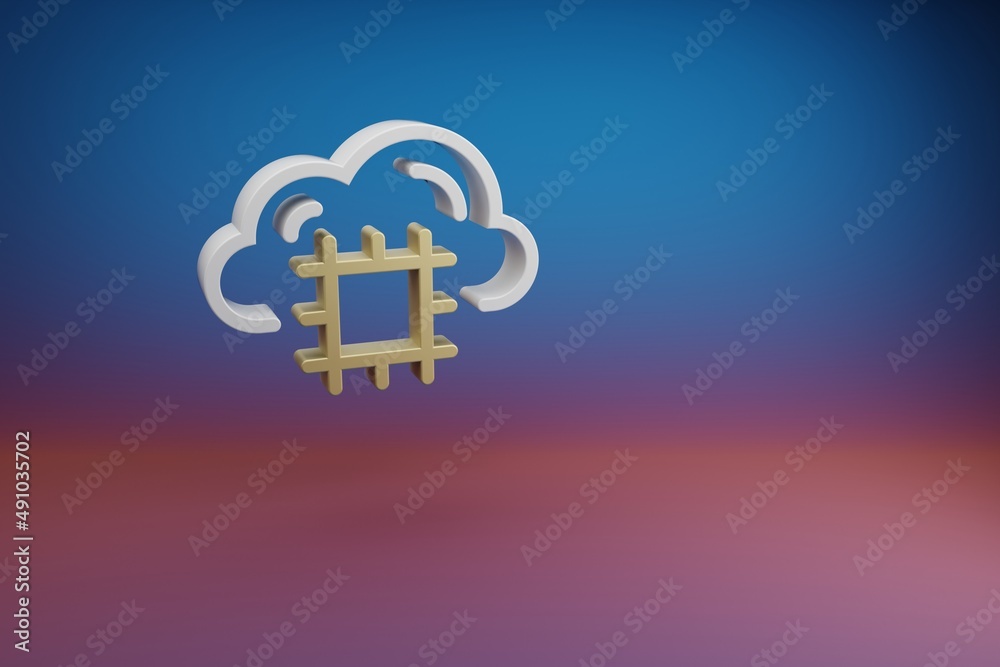 Poster Beautiful Cloud Server CPU  symbol icon on a bright colored background. 3d rendering illustration. Background pattern for design. Web Hosting..