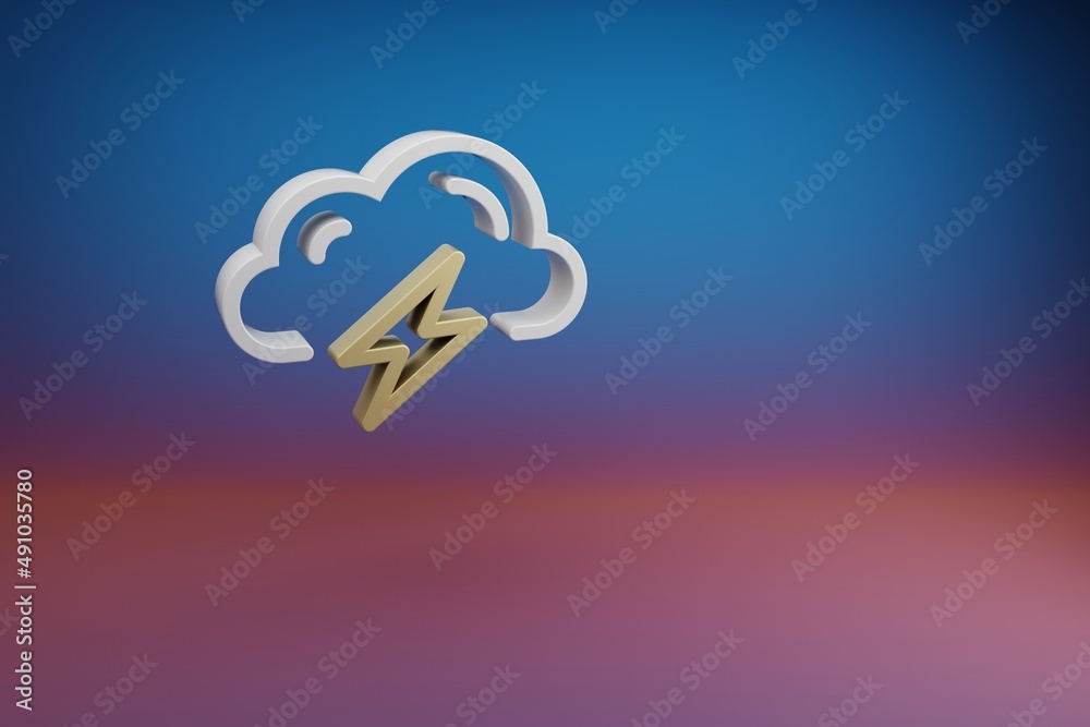 Poster Beautiful Cloud Thunder Bolt symbol icon on a bright colored background. 3d rendering illustration. Background pattern for design. Web Hosting..