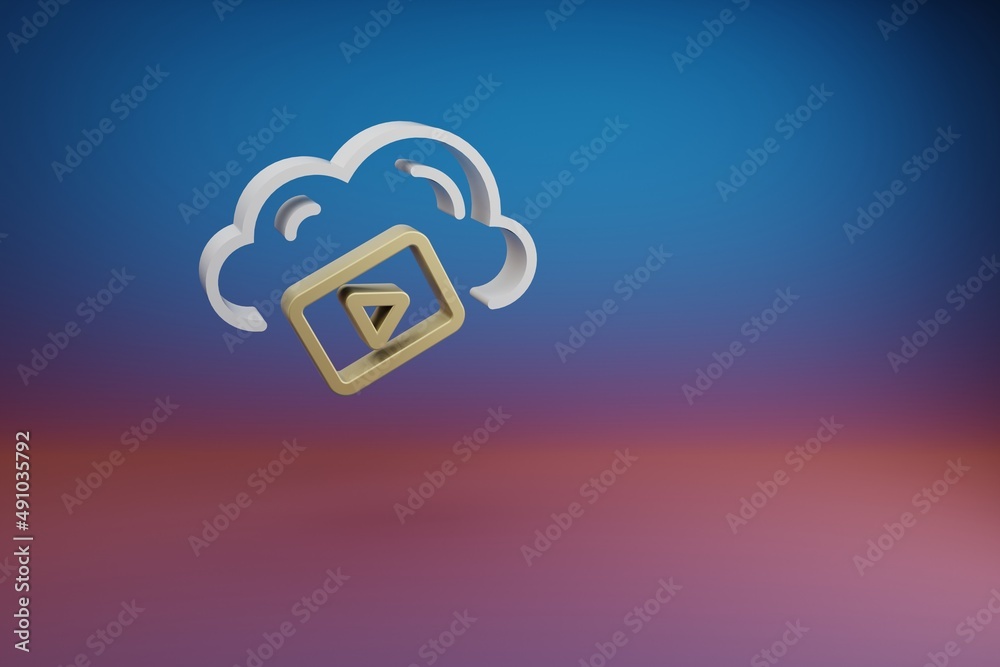 Leinwandbilder Beautiful Cloud Video Server symbol icon on a bright colored background. 3d rendering illustration. Background pattern for design. Web Hosting..