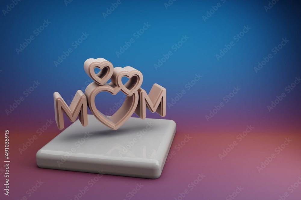 Aufkleber wonderful word mom with heart icons. mothers day symbol icons on a ceramic stand and bright colored 