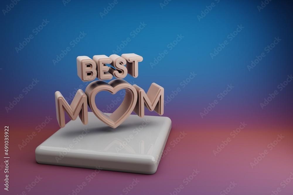 Poster wonderful words best mom with heart icons. mothers day symbol icons on a ceramic stand and bright co