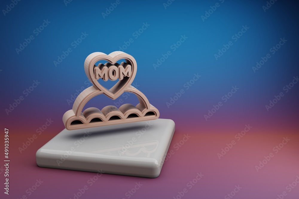 Aufkleber wonderful cake with word mom and heart icons. mothers day symbol icons on a ceramic stand and bright