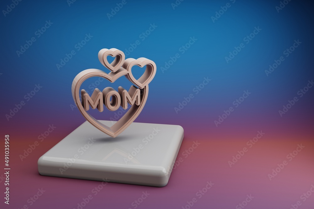 Aufkleber wonderful word mom with heart icons. mothers day symbol icons on a ceramic stand and bright colored 