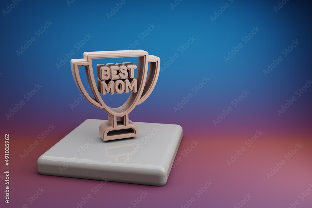 Poster wonderful cup with words best mom and heart icons. mothers day symbol icons on a ceramic stand and b