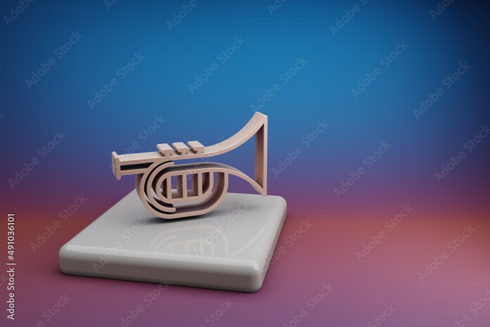 Poster Wonderful  Inclined Saxofon. Beautiful music symbol icons on a ceramic stand and bright colored background. 3d rendering illustration. Background pattern for design.
