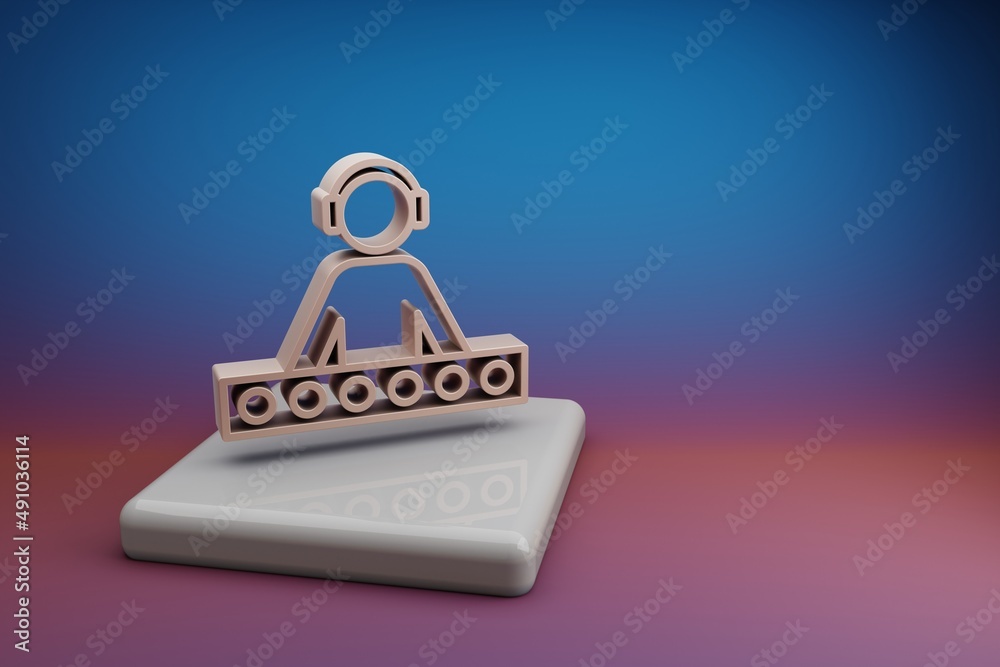 Poster wonderful dj with headphones. beautiful music symbol icons on a ceramic stand and bright colored bac