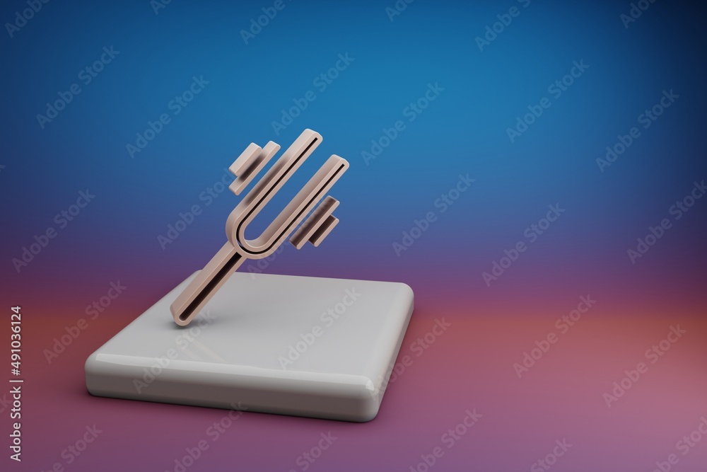 Poster Wonderful  Tuning Fork Vibrating. Beautiful music symbol icons on a ceramic stand and bright colored background. 3d rendering illustration. Background pattern for design.