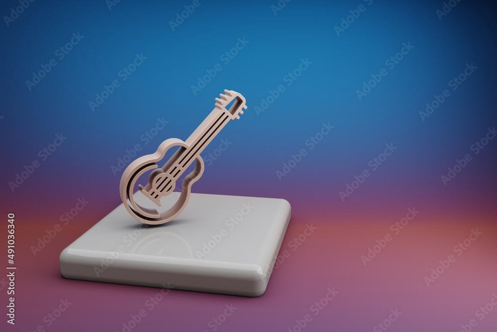 Poster wonderful jazz guitar. beautiful music symbol icons on a ceramic stand and bright colored background