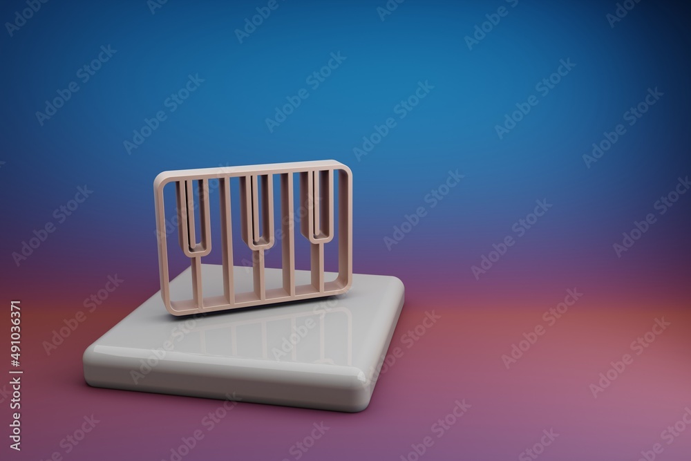 Poster wonderful piano keys. beautiful music symbol icons on a ceramic stand and bright colored background.