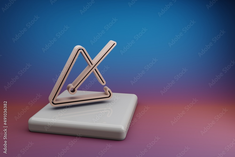 Poster Wonderful  Music Triangle. Beautiful music symbol icons on a ceramic stand and bright colored background. 3d rendering illustration. Background pattern for design.