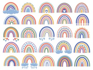 Set Hand Drawn Cute Rainbows Pastel Color