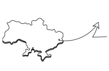 Map of Ukraine with direction as line drawing on white background