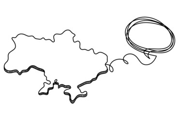 Map of Ukraine with comment as line drawing on white background. Vector