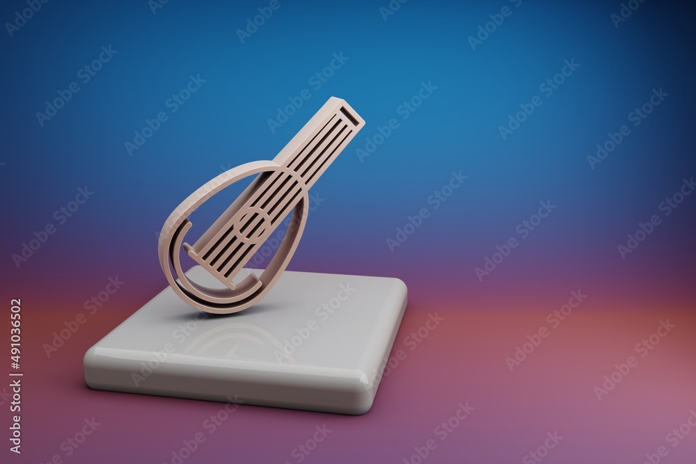 Poster wonderful inclined mandolin. beautiful music symbol icons on a ceramic stand and bright colored back