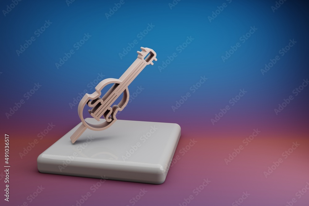Poster wonderful inclined cello. beautiful music symbol icons on a ceramic stand and bright colored backgro