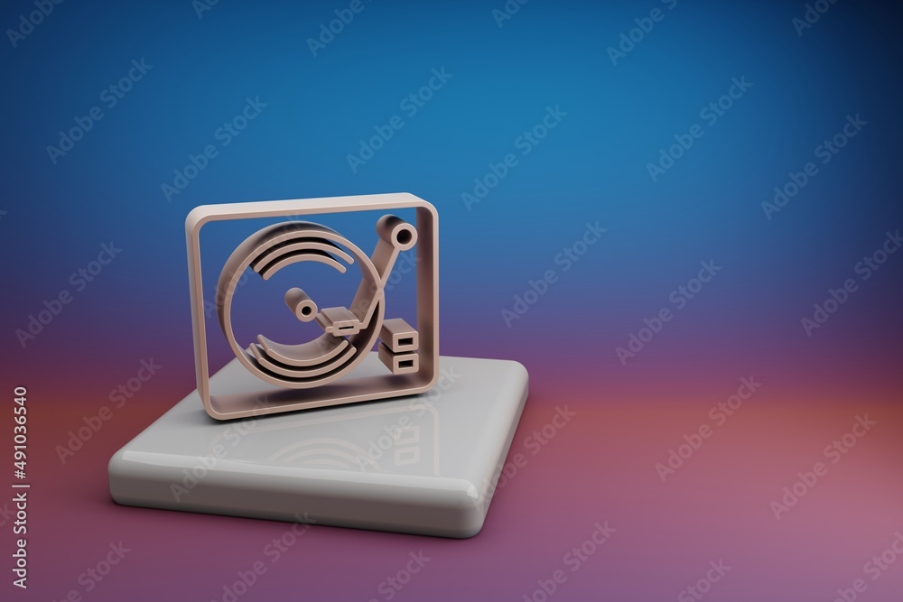 Poster wonderful retro record player. beautiful music symbol icons on a ceramic stand and bright colored ba