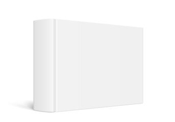Vector mockup of standing horizontal hardcover book with white blank cover isolated.