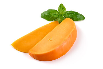 Cheddar cheese, isolated on white background.