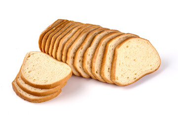 Whole grain bread slices isolated on white background.