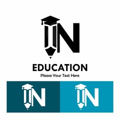 Letter n with pencil and hat graduation logo template illustration. suiatble for education. you can change the color. recommended colors according to the below