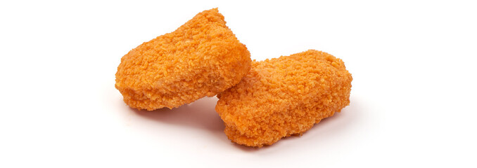 Crispy chicken nuggets, isolated on white background.