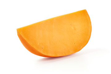 Piece of Cheddar cheese, isolated on white background. High resolution image.