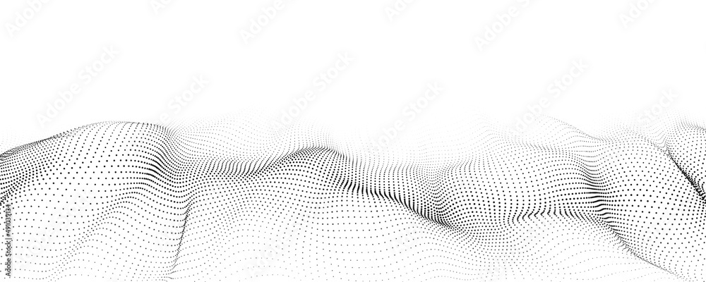 Wall mural futuristic technology. digital cyberspace. abstract vector wave with moving particles. big data anal