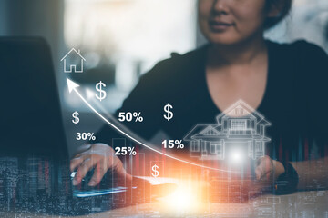 Smart phon and Home Insurance Coverage Estate Residential concept. Businessman type the keyboard computer, insurance and save money Insurance payments,Home cost planning,Real estate Property insurance