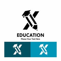 Letter x with pencil and hat graduation logo template illustration. suiatble for education. you can change the color. recommended colors according to the below