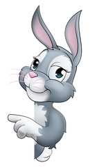 Easter Bunny Rabbit Cartoon Character Peeking Sign