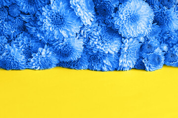 Blue and yellow floral background, Ukraine flag concept. Concept banner with place for text and...