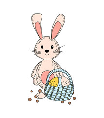 Spring Easter illustration, bunny with basket of eggs
