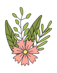 Spring Easter illustration, floral composition, vector flat style