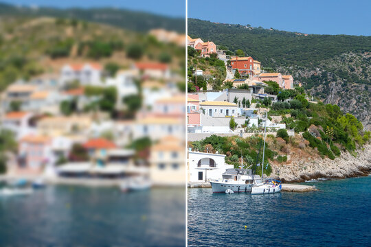 Comparison between blurred vision and clear vision of a myopic subject