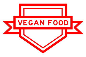 Vintage red color pentagon label banner with word vegan food on white background
