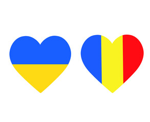 Ukraine And Romania Flags National Europe Emblem Heart Icons Vector Illustration Abstract Design Element