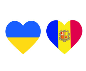 Ukraine And Andorra Flags National Europe Emblem Heart Icons Vector Illustration Abstract Design Element