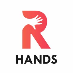 letter r with hands logo template illustration. suitable for partnership, identity, symbol, support, teamwork, web, outline etc
