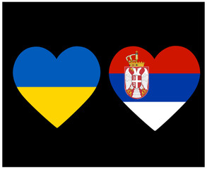 Ukraine And Serbia Flags National Europe Emblem Heart Icons Vector Illustration Abstract Design Element