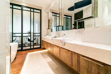 modern bathroom with two lavatory