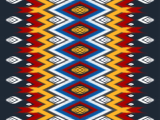 Colorful ethnic pattern art. Ikat seamless pattern in tribal, folk embroidery, and Mexican style. Geometric striped. Design for background, wallpaper, vector illustration, fabric, clothing, carpet.