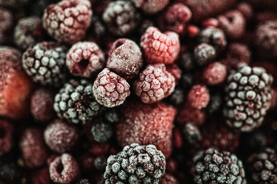 close up of blackberries and raspberries