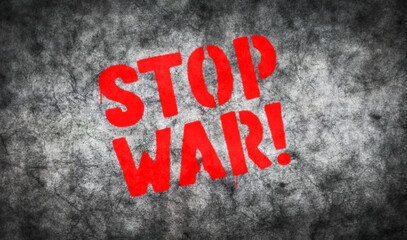Stop war spray painted inscription on the concrete wall 3d illustration