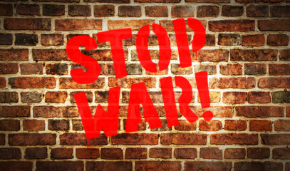 Stop war spray painted inscription on the brick wall 3d illustration